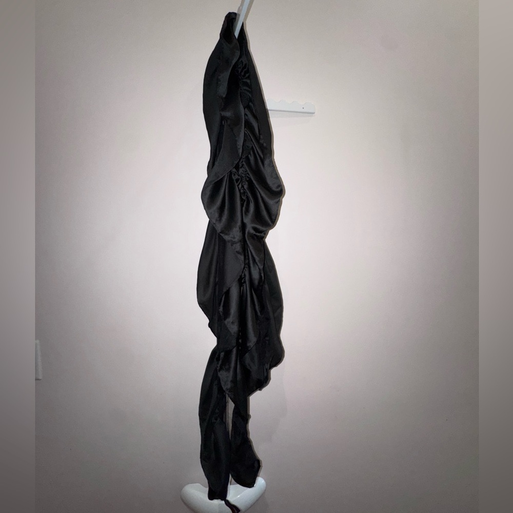 Black Satin Ruffle Scarf
